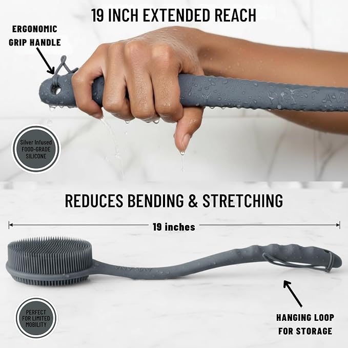 Silver Infused Long Handle Back Scrubber - Image 3