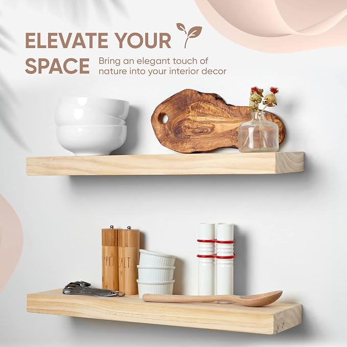Homeforia 24 inch Wood Floating Shelves, High End Solid Natural Wood 24inch - Image 4
