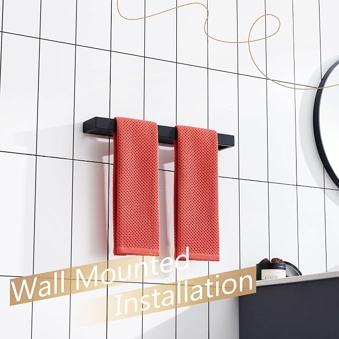 KOKOSIRI Towel Bar Matte Black Bath Towel Holder 16-Inch Kitchen Rack Stainless - Image 9