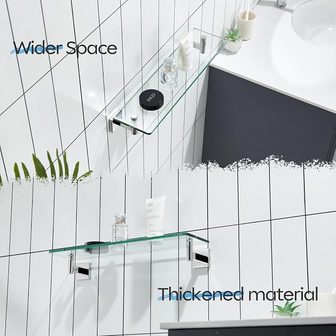 KOKOSIRI Bathroom Shelves Wall Mounted Floating Glass Shelf Polished Stainless - Image 6