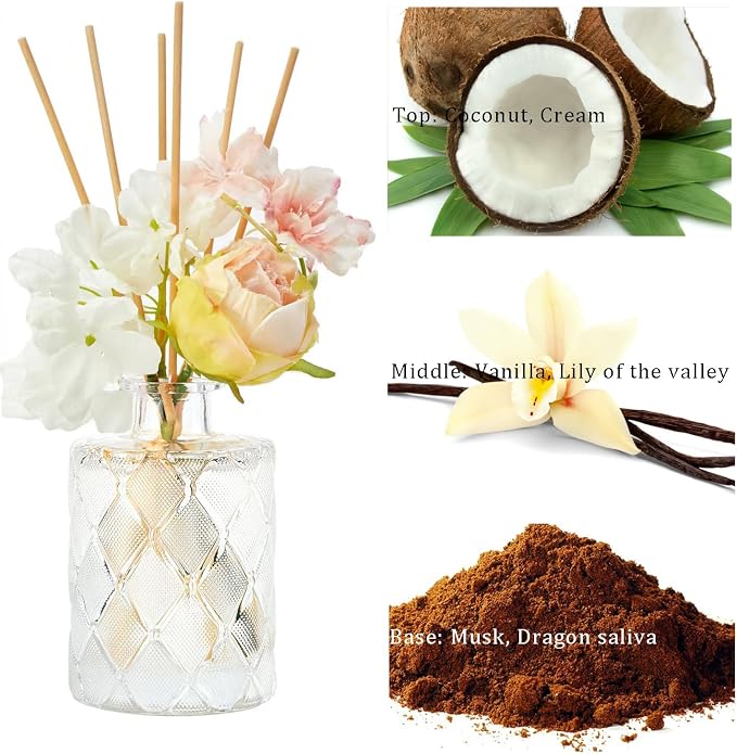 Chloefu Lan Creamy Vanilla Reéd Diffuser, Milky Coconut, 6.7 oz Flower Diffuser - Image 3