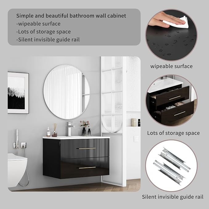 30" Wall Mounted Bathroom Vanity - Image 6