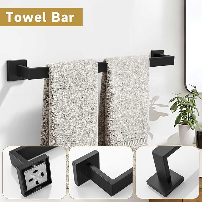10 Pieces Bathroom Hardware Accessories Set Black Towel Bar Set Towel Holder - Image 2