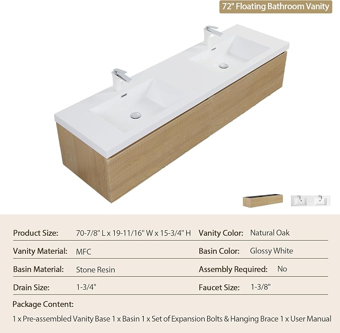 72'' Floating Bathroom Vanity - Image 6