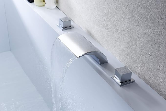 sumerain Deck Mount Tub Faucet, 2 Handle Waterfall Roman Tub Faucet, Chrome - Image 5