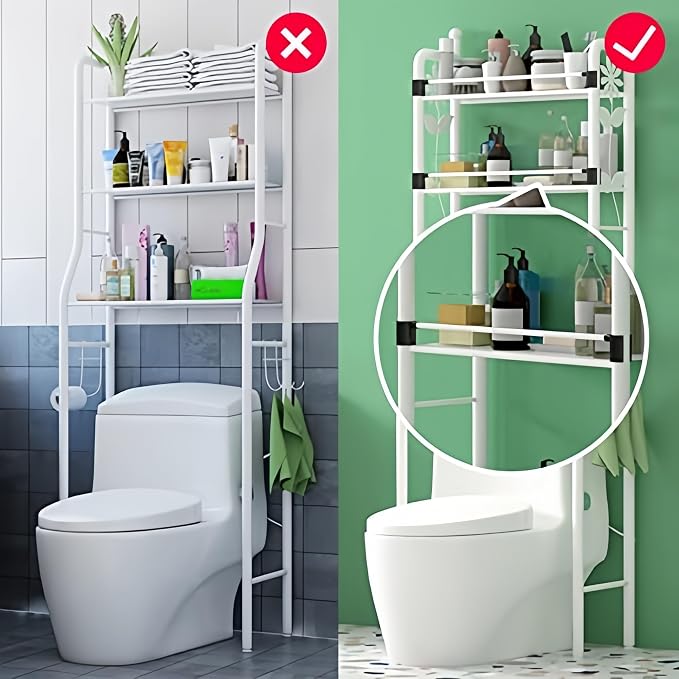 3-Tier Over The Toilet Storage, Metal Bathroom Organizer Shelves Cabinet - Image 2