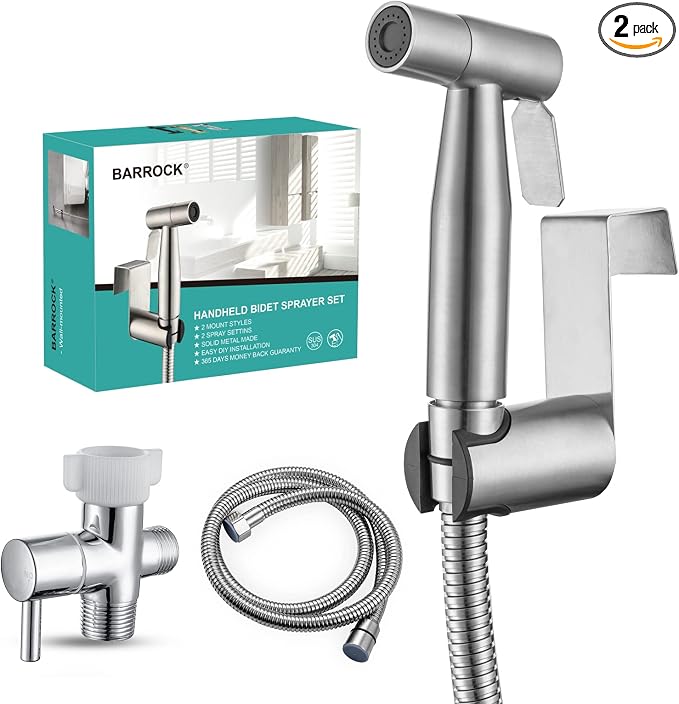 BARROCK Handheld Bidet Sprayer for Toilet, 2 Pack Stainless Steel Metal Made by BARROCK