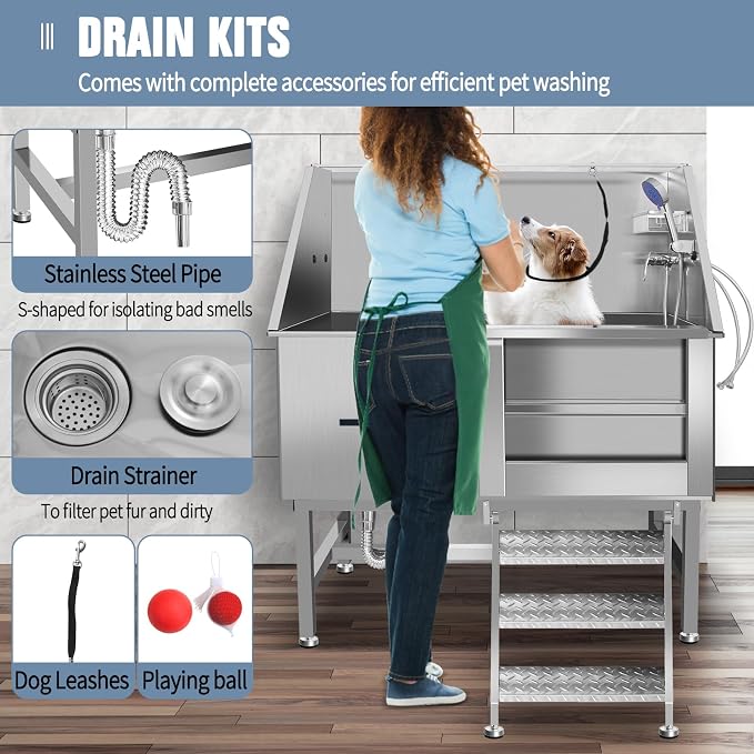 50" Dog Washing Station, Professional Stainless Steel Dog Bathing Station - Image 6