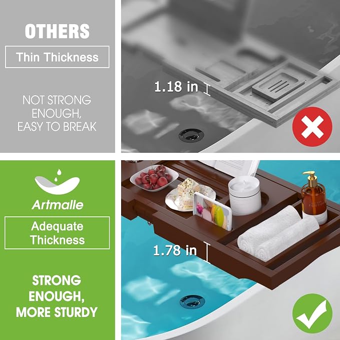 Bathtub Caddy Tray for Tub, Foldable Bamboo Bath Table Tray - Image 3