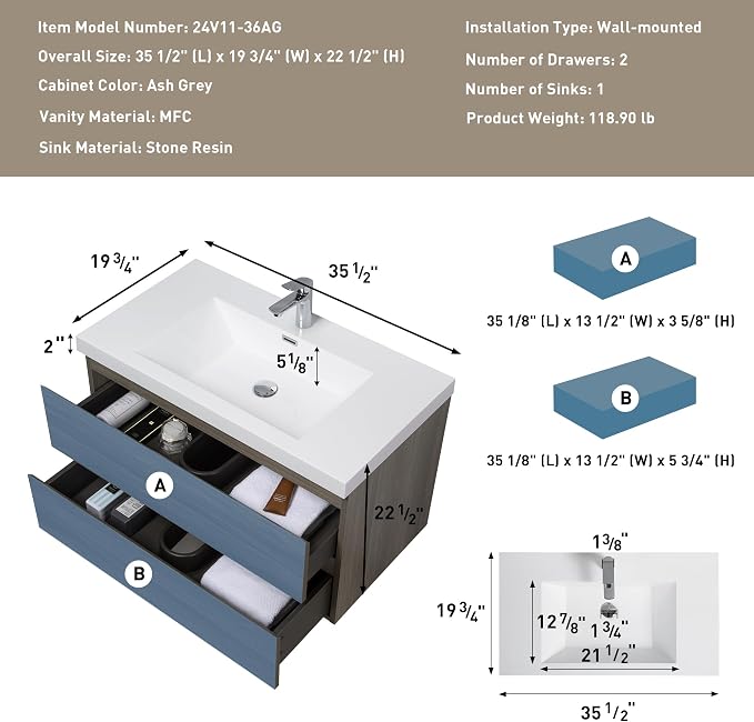 36" Floating Bathroom Vanity - Image 2