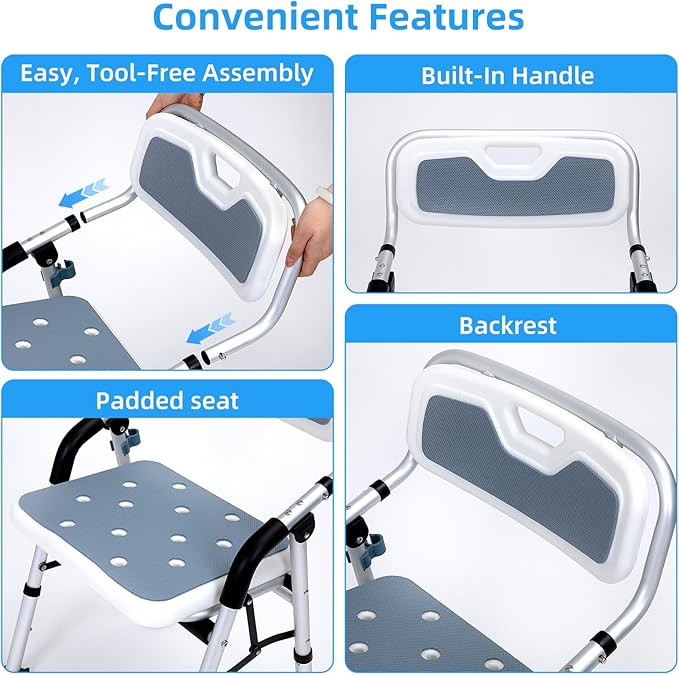 Shower Chair for Inside Shower, Foldable Shower Chair for Elderly and Disabled - Image 5