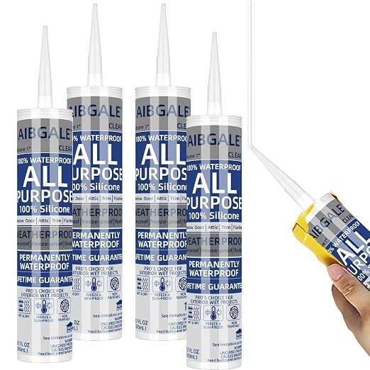 4 Pack of Clear Silicone Sealant, All-Purpose 100% Waterproof Silicone Caulk by AIBGALE
