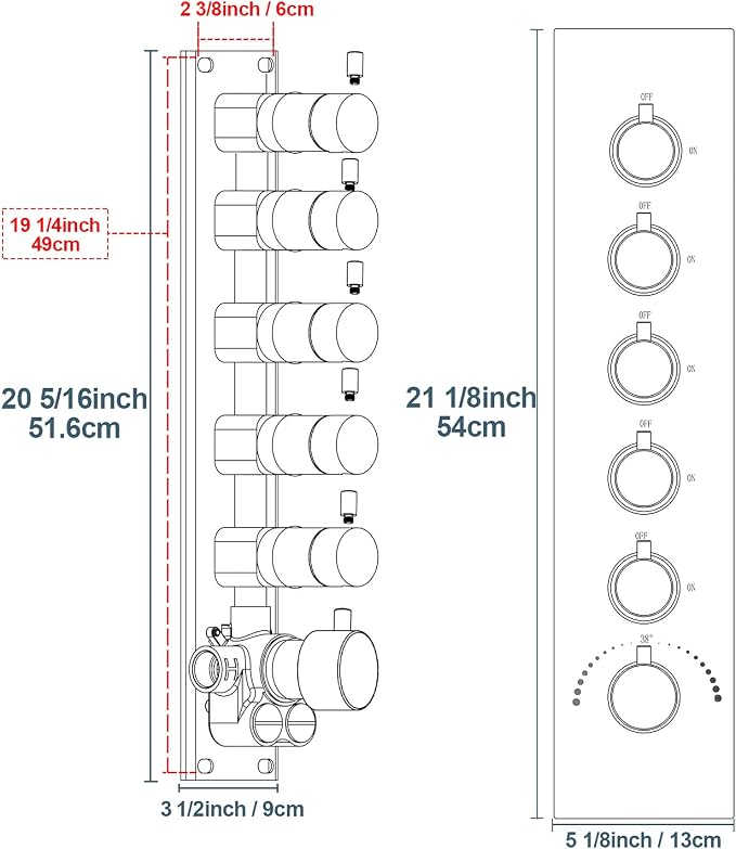 HOMEDEC 5-Function Brass Thermostatic Shower Valve Kit Can Run at Same Time - Image 7