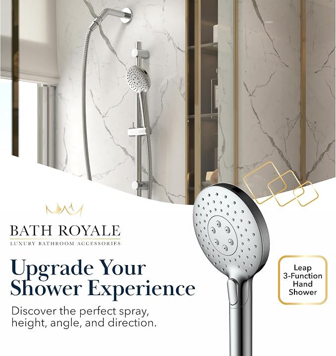 BATH ROYALE Handheld Shower Head, Detachable High Pressure & 3 Spray Modes - Image 2