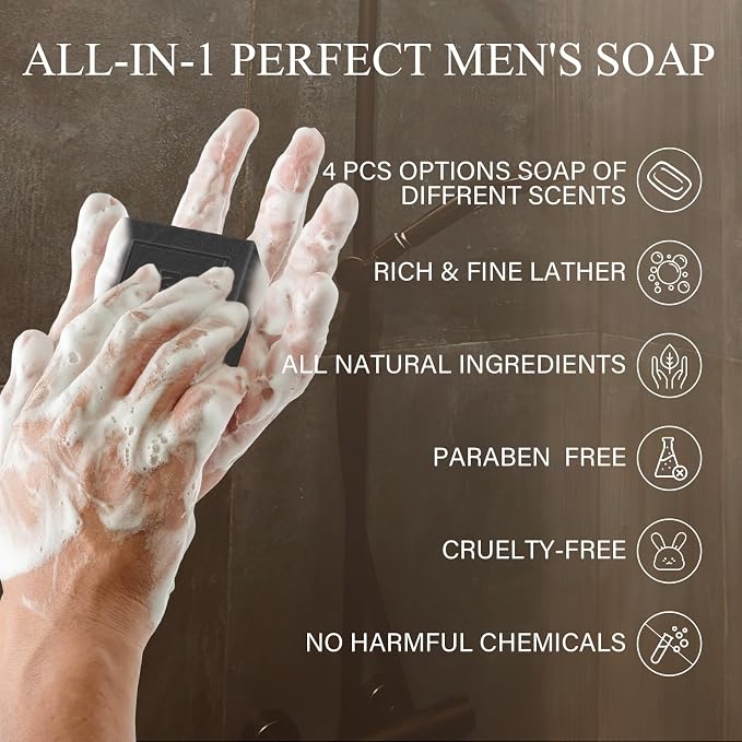 SHVYOG Mens Soap, 4 Pack Mens Bar Soap, Gift - Image 5
