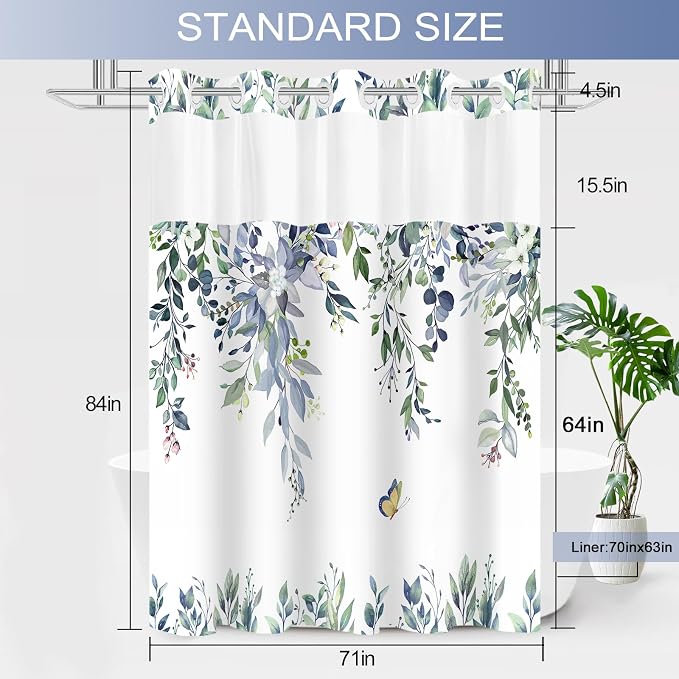 No Hook Shower Curtain and Liner Set, Bath Curtain Sets - Image 7