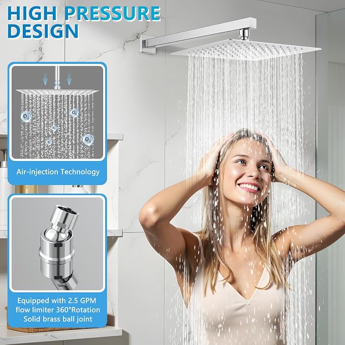 Square Rainfall Shower Head, High Pressure Flow - Image 2