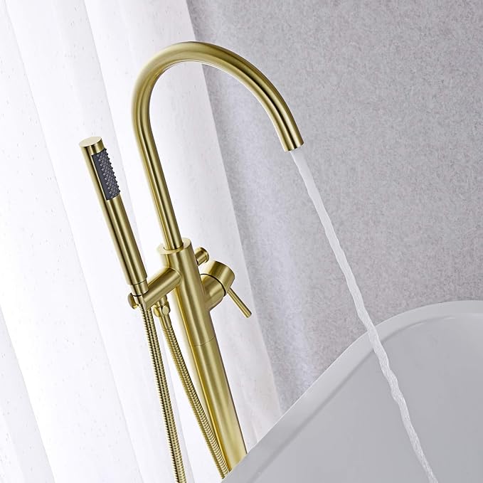 Freestanding Bathtub Faucet Tub Filler Brushed Gold Single Handle Floor Mounted - Image 5