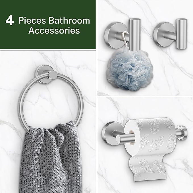 Brushed Nickel Bathroom Hardware Set, 4-Piece Bathroom Accessories Set Include - Image 5