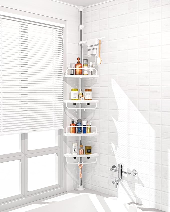 4 Layer Corner Shower Caddy, Stainless Steel ​Constant Tension Pole Shower by Unknown