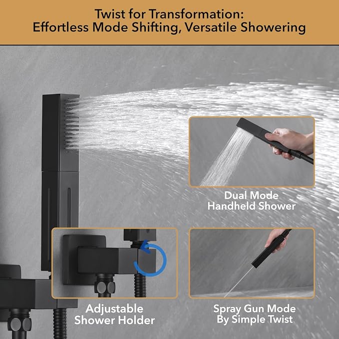 VANFOXLE Shower Faucet Set Matte Black Shower System, Push Button Diverter - Image 3