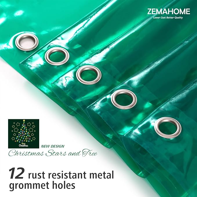 Green Holographic 3D EVA Shower Curtain Liner Glitter Star, 72x72 Premium Light - Image 3