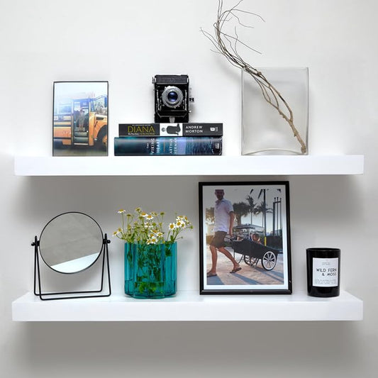 Homeforia White Floating Shelves 30 inch, High End Solid Real Wood 30inch by Homeforia