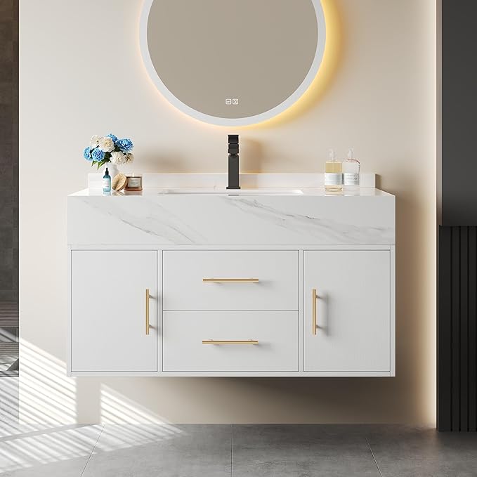 Bathroom Vanity with Sink 39" Floating Bathroom Vanity Sintered Stone Modern by Weibath