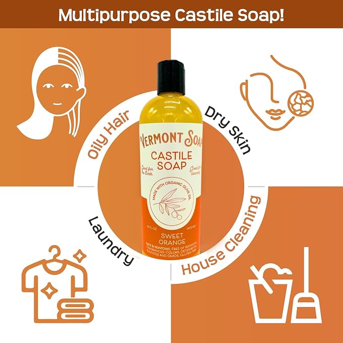 Vermont Orange Castile Soap, Gentle Liquid Soap - Image 3
