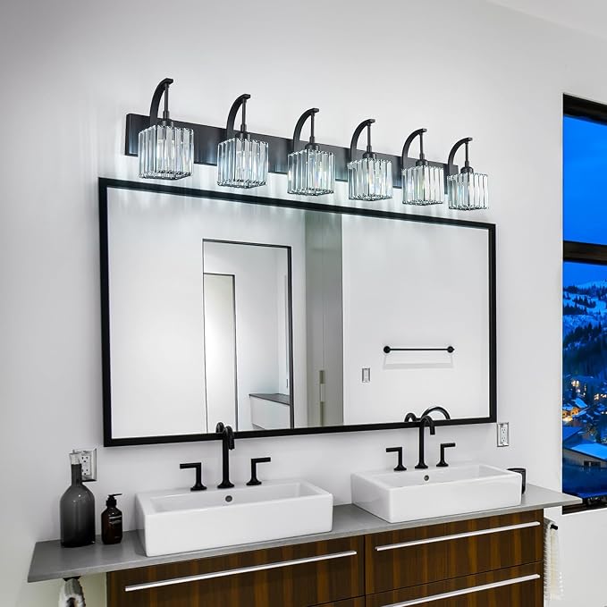 Crystal Vanity Lights 6-Light Black Bathroom Vanity Lights Modern Crystal - Image 6