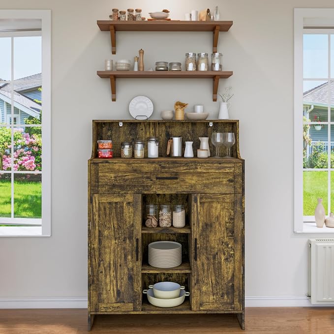 Storage Cabinet with Doors and Drawers, Kitchen Storage Cabinet with 1 Large - Image 2