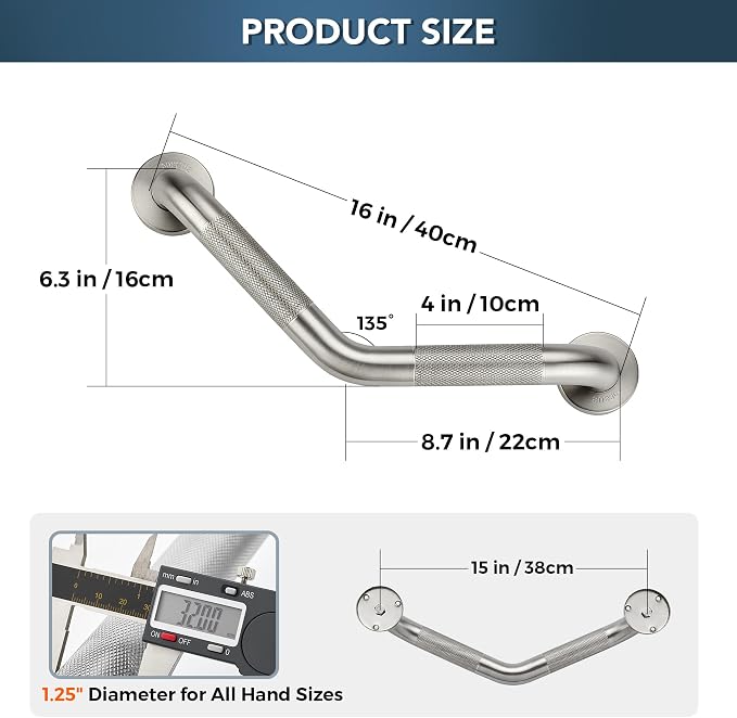 Grab Bars for Bathtubs and Showers- 1-1/4 x 16 Angled Shower Grab Bar for - Image 3
