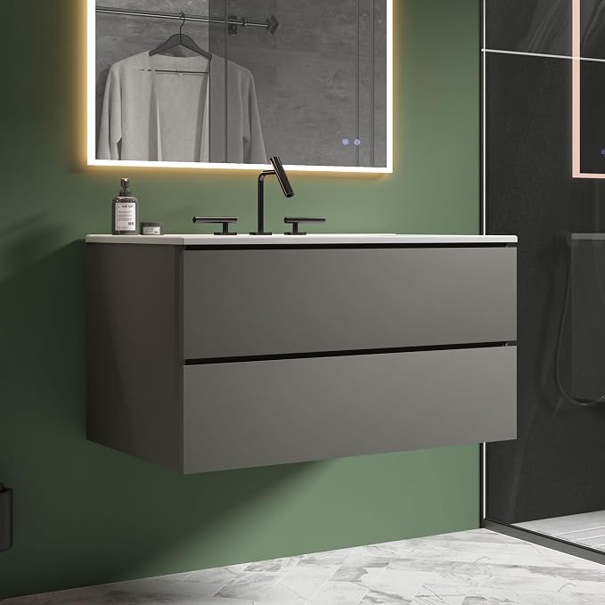 36" Bathroom Vanity with Sink, Modern Floating Vanity with Double Soft-Closing by LittleTulip