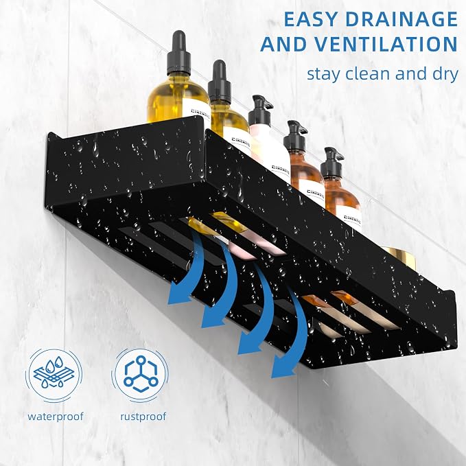 Shower Caddy Black, 40cm Adhesive Shower Shelve - Image 3