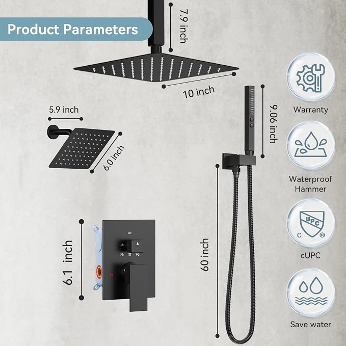 Shower Faucet Sets Matte Black Shower System, Bostingner Five Function Diverter - Image 8