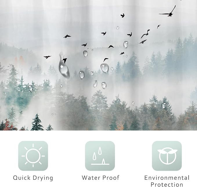 Riyidecor Red Green Mountain Shower Curtain 60Wx72H Inch Black Nature Woodland - Image 7