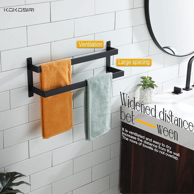 KOKOSIRI Towel Bars Black Bath Towel Holders 20 Inches Bathroom 2-Tiers Ladder - Image 6
