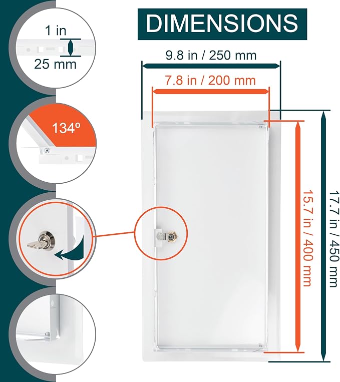 8" x 16" Lockable White Metal Access Door - Image 2