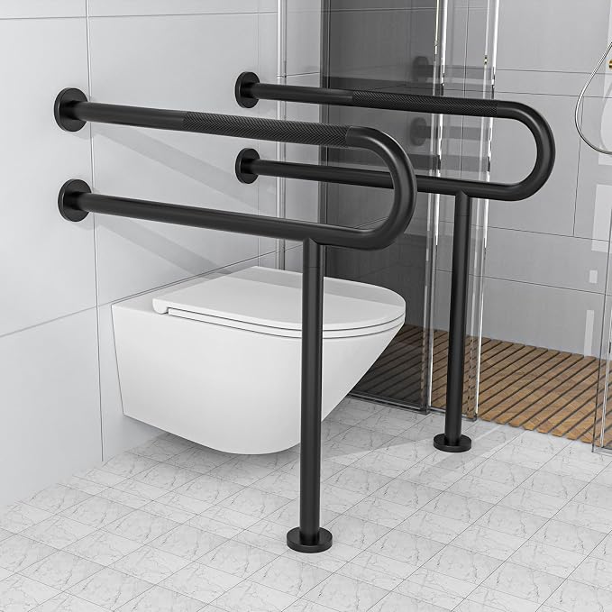 Toilet Support Rail 31.3X 31.5 Inch, Munzong Anti-Slip Black Handicap Grab Bar - Image 6