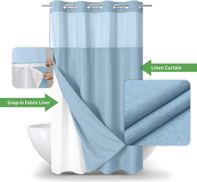 Stall No Hooks Needed Linen Textured Shower Curtain - Image 2