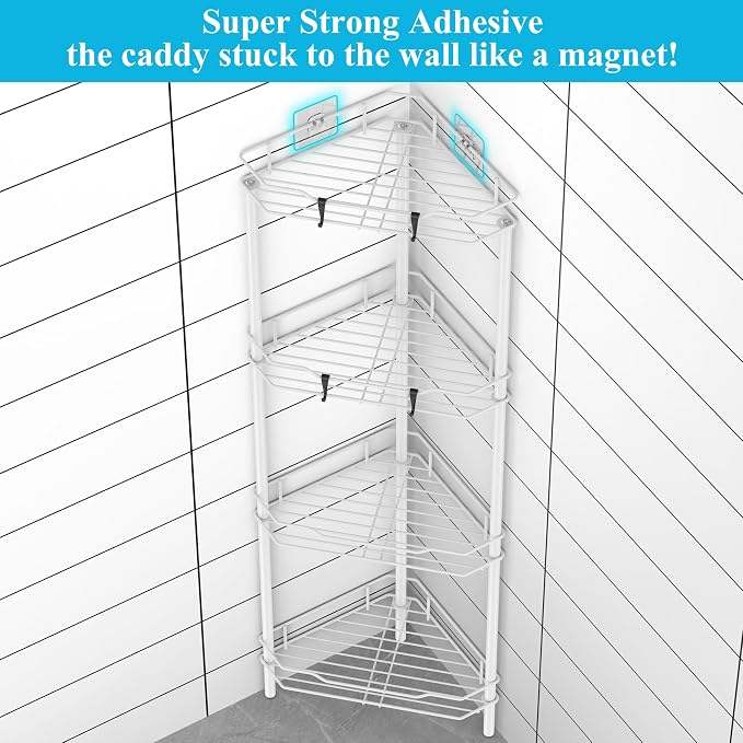 4 Tier Floor Standing Corner Shower Caddy Organizer Shelf - Image 2