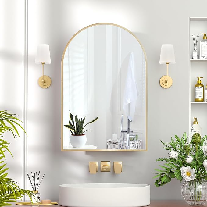 Recessed Medicine Cabinet with Mirror, Brushed Gold Arched Medicine Cabinets - Image 9