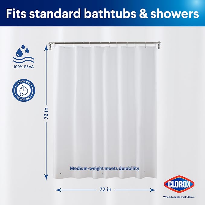 CLOROX Shower Curtain Liner, Premium Lightweight Flexible Waterproof 6g PEVA - Image 2