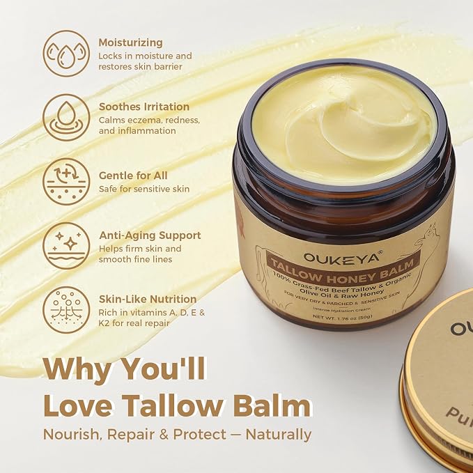 OUKEYA Beef Tallow Balm Moisturizing Cream, Natural Beef Tallow Face & Body - Image 3
