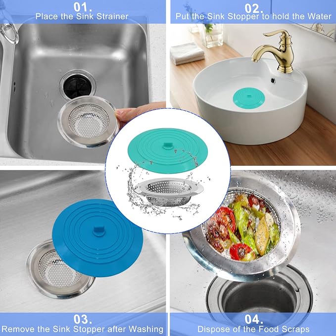 V-TOP Kitchen Drain Strainer Stopper 4 Pack, Universal 6 Inch Silicone Plug - Image 5