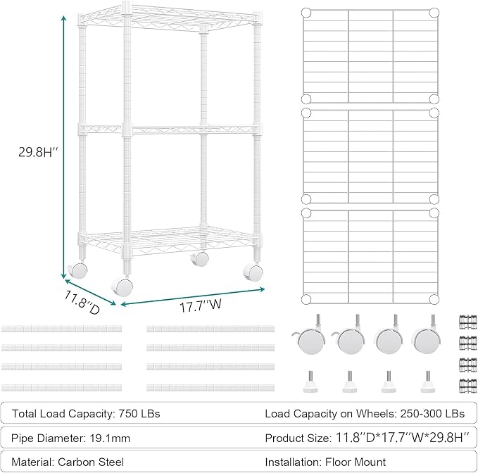 3 Tier Shelf Metal Storage Shelves Wire Rack Closet Organizers - Image 3