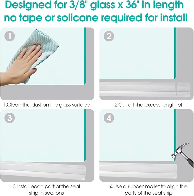 POZIA Clear Frameless Glass Shower Door Bottom Seal | Shower Door Sweep - Image 4