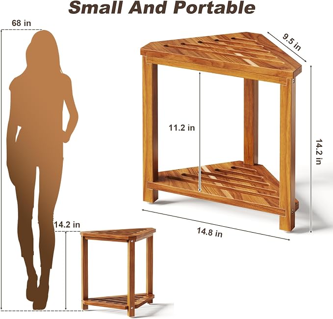 Corner Shower Stool for Inside Shower, Acacia Wood Corner Shower Shaving Step - Image 6
