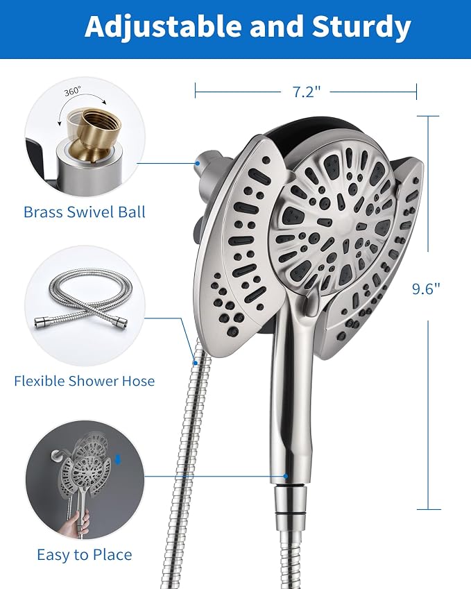 2-in-1 Shower Head with Handheld Combo: 2.5GPM Rainfall Shower Head & - Image 6
