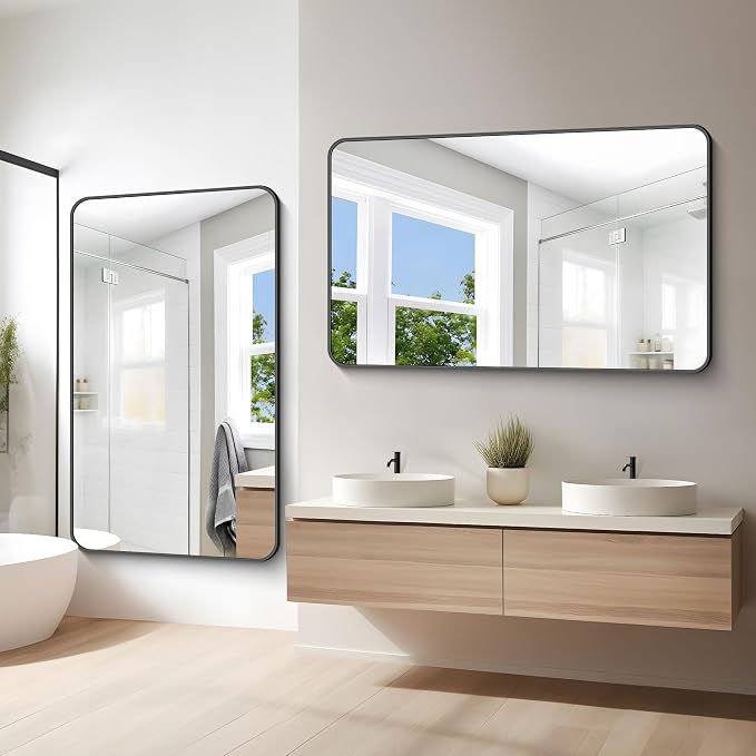 BONEWEI 60x36 inch Large Bathroom Mirror, Wall Mounted Bathroom Frame Vanity - Image 4